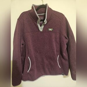 L.L. Bean Women's Plum Pullover Fleece Hoodie with Gray Trim